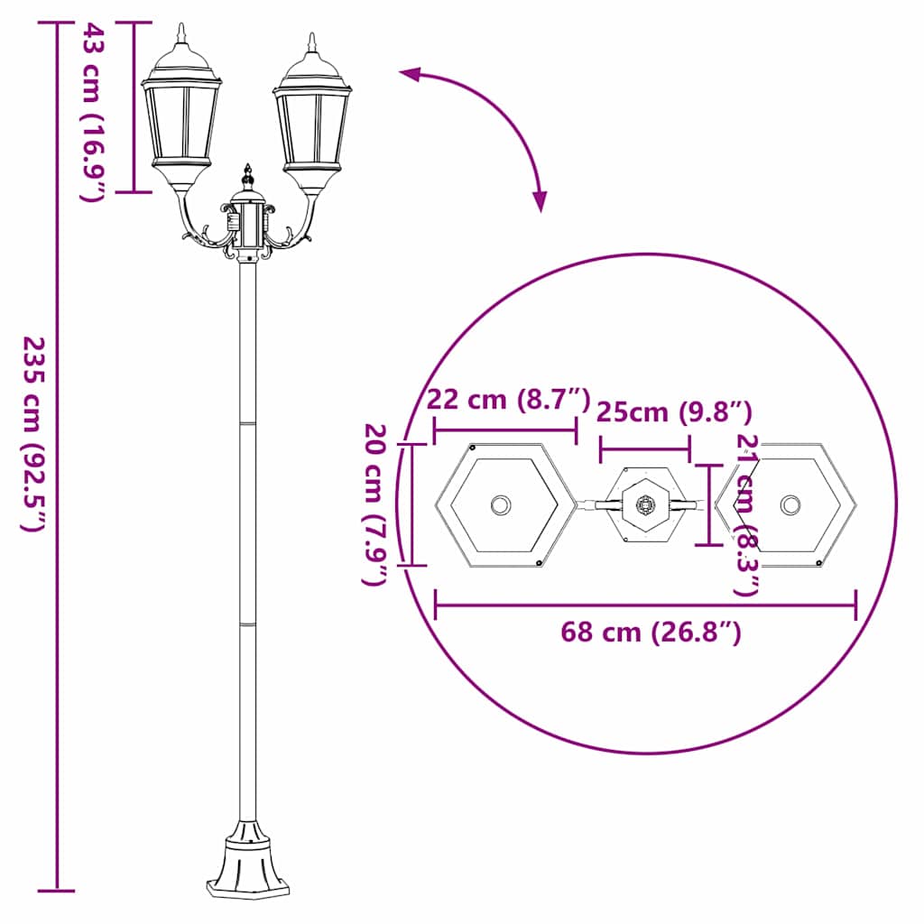 Garten-Licht Bronze 68 x 20 x 235 cm Aluminium und Glas