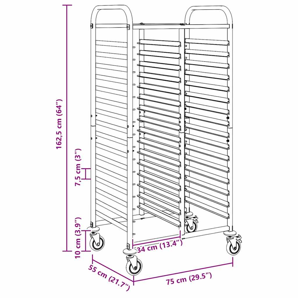 Tablettwagen mit 32 GN-Behältern 75x55x162,5 cm Edelstahl