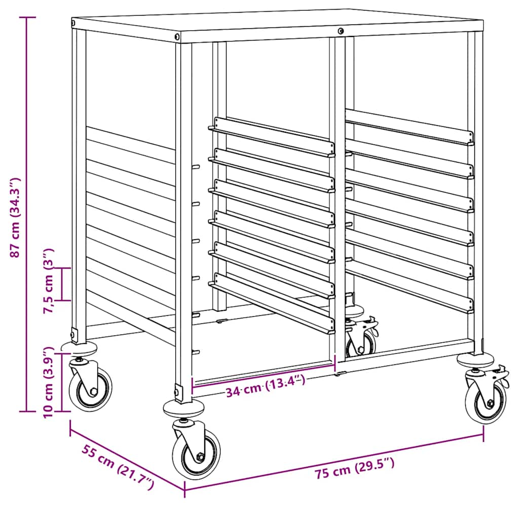 Tablettwagen mit 12 GN-Behältern 75x55x87 cm Edelstahl