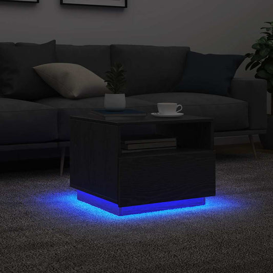 Couchtisch mit LED-Leuchten Schwarz Eichen-Optik 50x49x40 cm