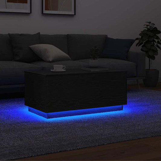 Couchtisch mit LED-Leuchten Schwarz Eichen-Optik 90x49x40 cm