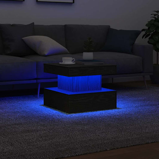 Couchtisch mit LED-Leuchten Schwarz Eichen-Optik 50x50x40 cm