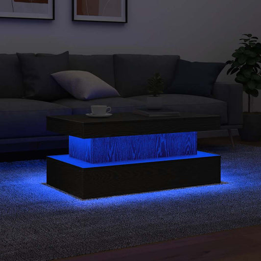 Couchtisch mit LED-Leuchten Schwarz Eichen-Optik 90x50x40 cm