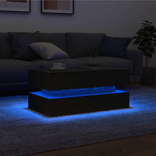 Couchtisch mit LED-Leuchten Schwarz Eichen-Optik 90x50x40 cm