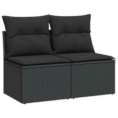 2-tlg. Garten-Sofagarnitur mit Kissen Schwarz Poly Rattan