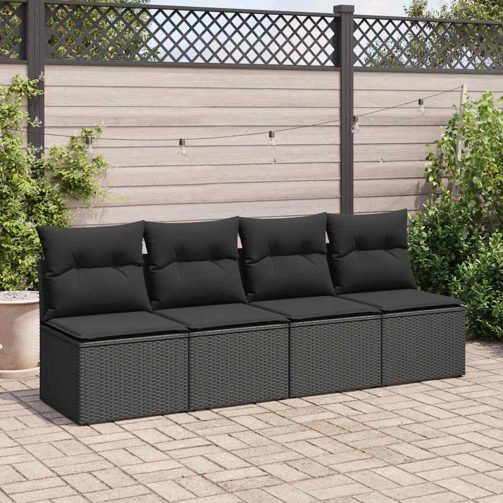 2-tlg. Garten-Sofagarnitur mit Kissen Schwarz Poly Rattan