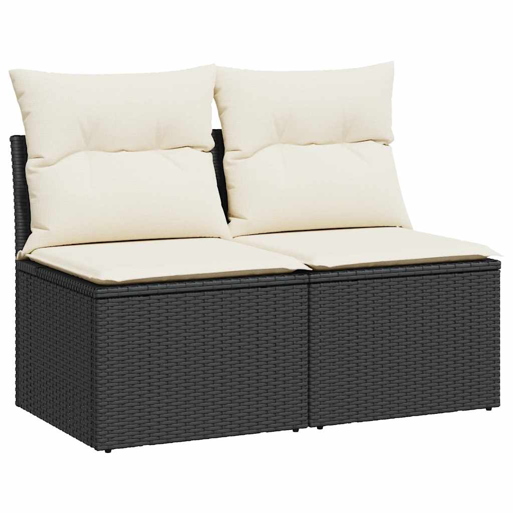 2-tlg. Garten-Sofagarnitur mit Kissen Schwarz Poly Rattan