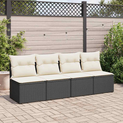 2-tlg. Garten-Sofagarnitur mit Kissen Schwarz Poly Rattan