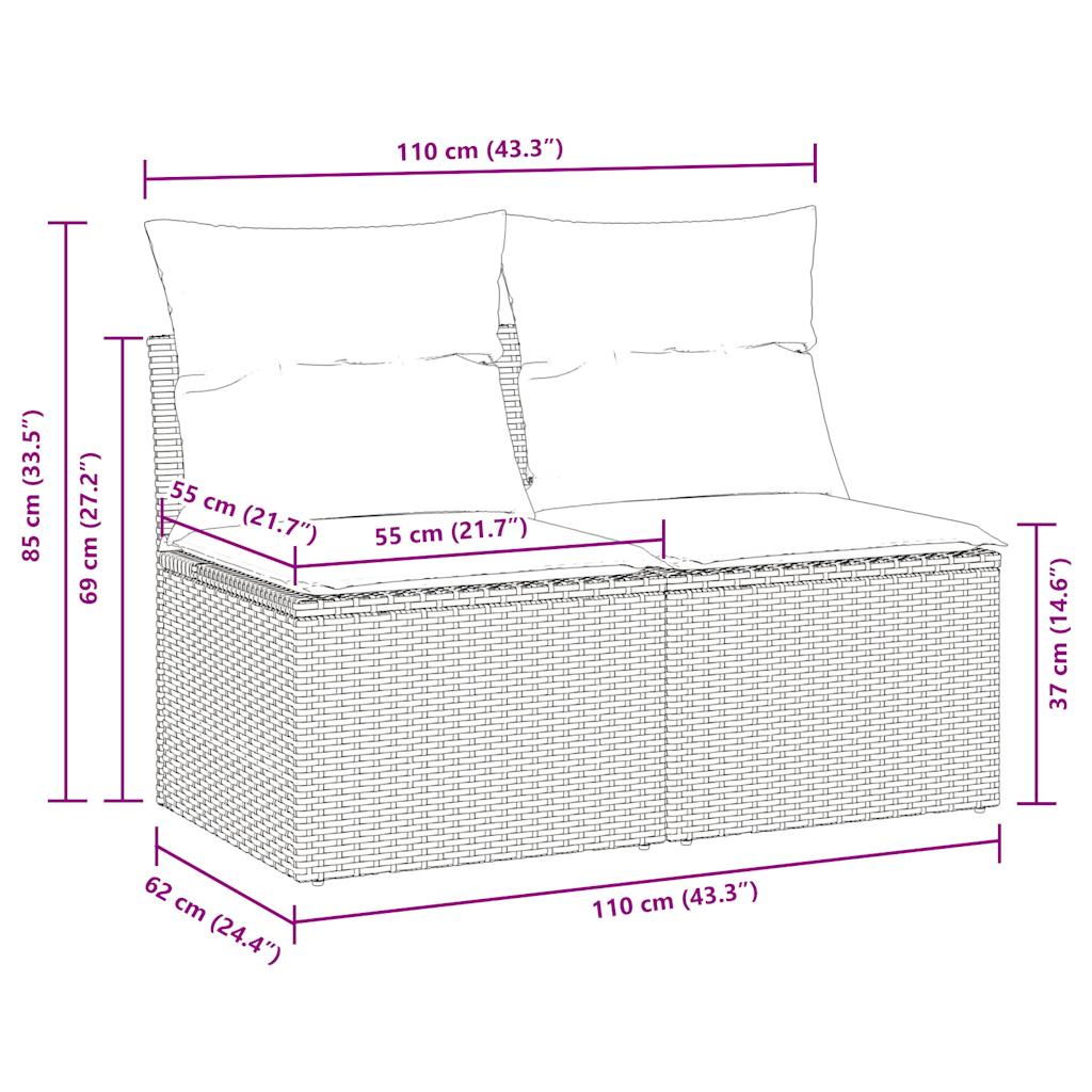 2-tlg. Garten-Sofagarnitur mit Kissen Schwarz Poly Rattan