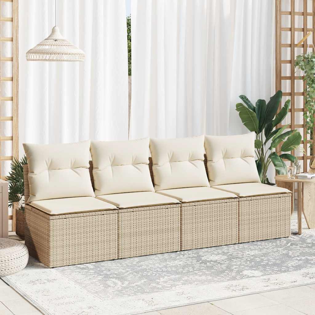 2-tlg. Garten-Sofagarnitur mit Kissen Beige Poly Rattan Akazie