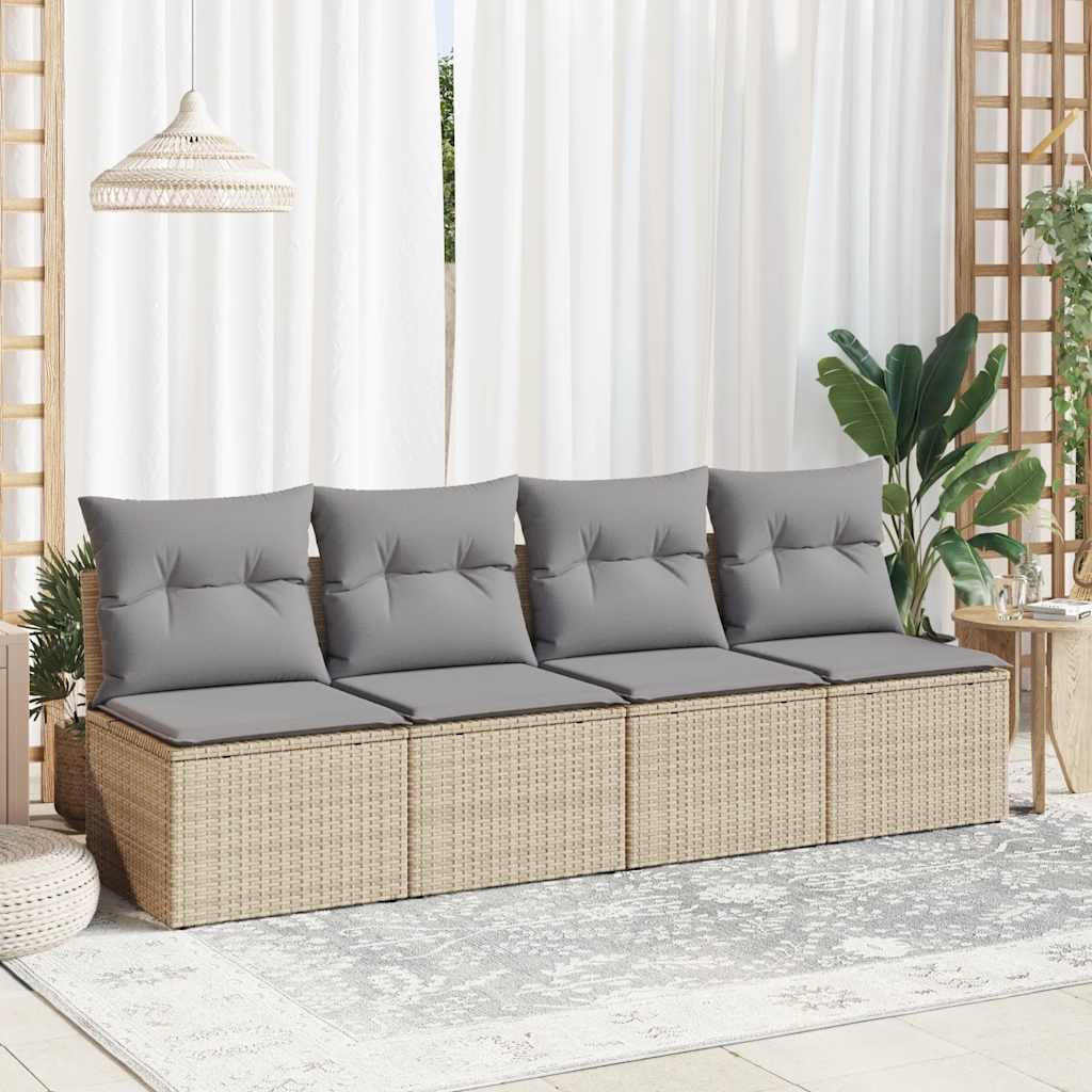 2-tlg. Garten-Sofagarnitur mit Kissen Beige Poly Rattan Akazie