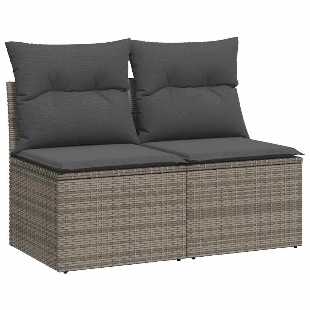 2-tlg. Garten-Sofagarnitur mit Kissen Grau Poly Rattan Akazie