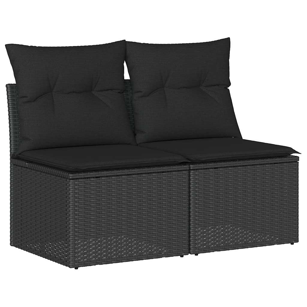 2-tlg. Garten-Sofagarnitur mit Kissen Schwarz Poly Rattan