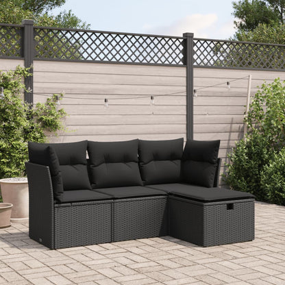 4-tlg. Garten-Sofagarnitur mit Kissen Schwarz Poly Rattan