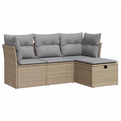 4-tlg. Garten-Sofagarnitur mit Kissen Beige Poly Rattan