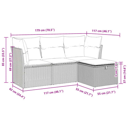 4-tlg. Garten-Sofagarnitur mit Kissen Beige Poly Rattan