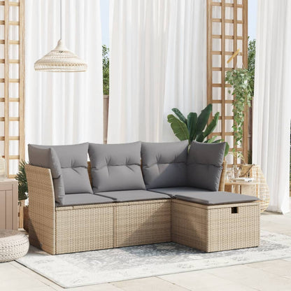 4-tlg. Garten-Sofagarnitur mit Kissen Beige Poly Rattan