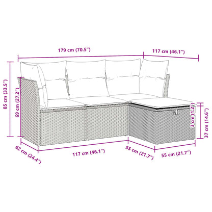 4-tlg. Garten-Sofagarnitur mit Kissen Grau Poly Rattan