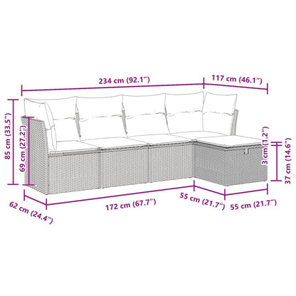 5-tlg. Garten-Sofagarnitur mit Kissen Schwarz Poly Rattan