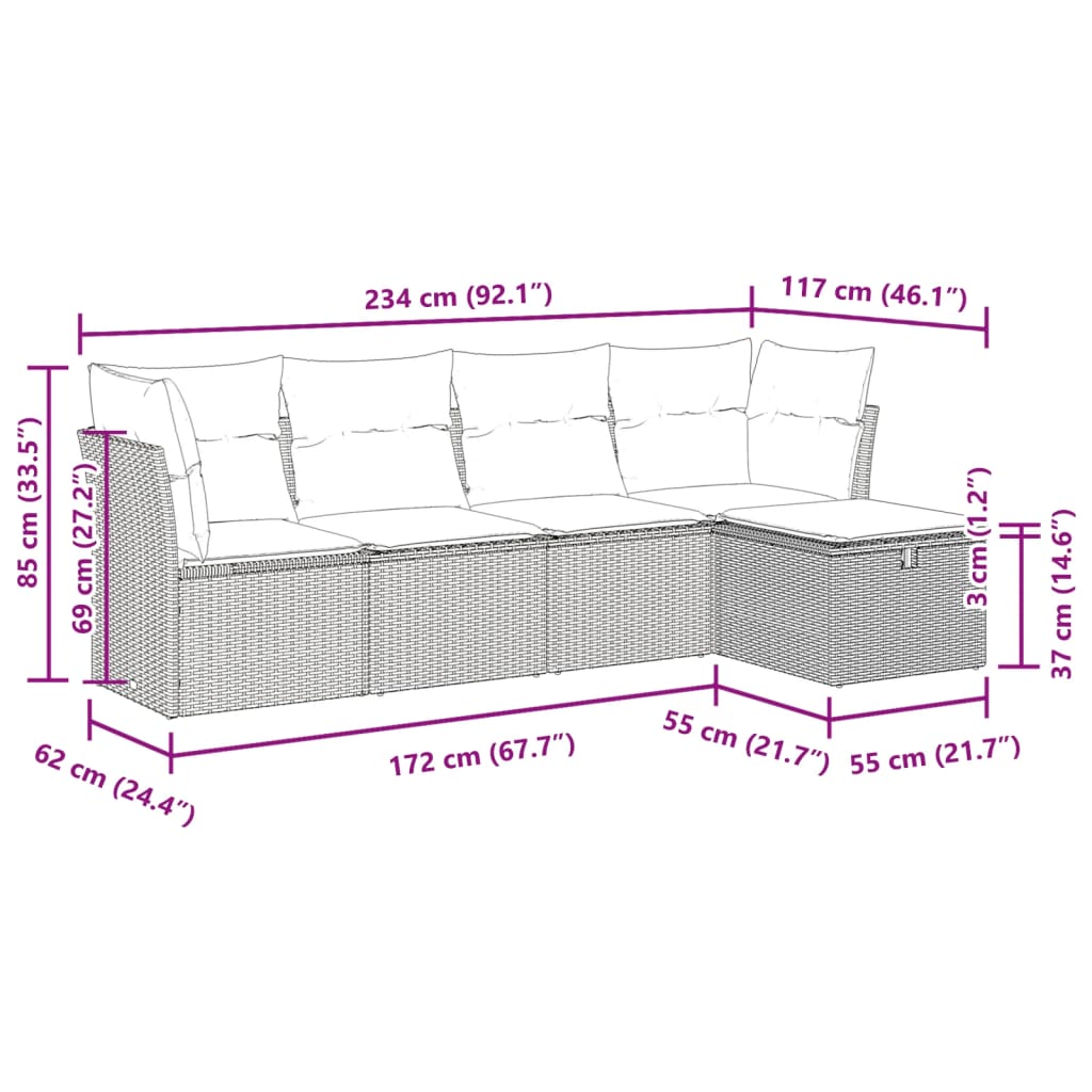 5-tlg. Garten-Sofagarnitur mit Kissen Beige Poly Rattan