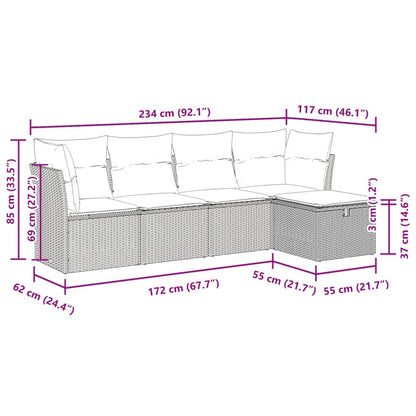 5-tlg. Garten-Sofagarnitur mit Kissen Hellgrau Poly Rattan