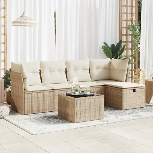 6-tlg. Garten-Sofagarnitur mit Kissen Beige Poly Rattan