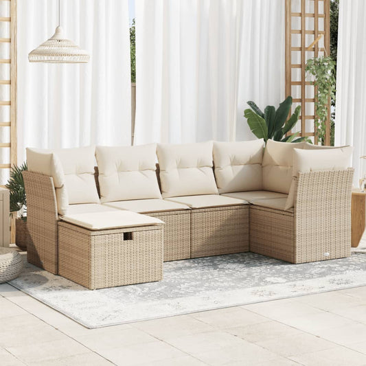 6-tlg. Garten-Sofagarnitur mit Kissen Beige Poly Rattan