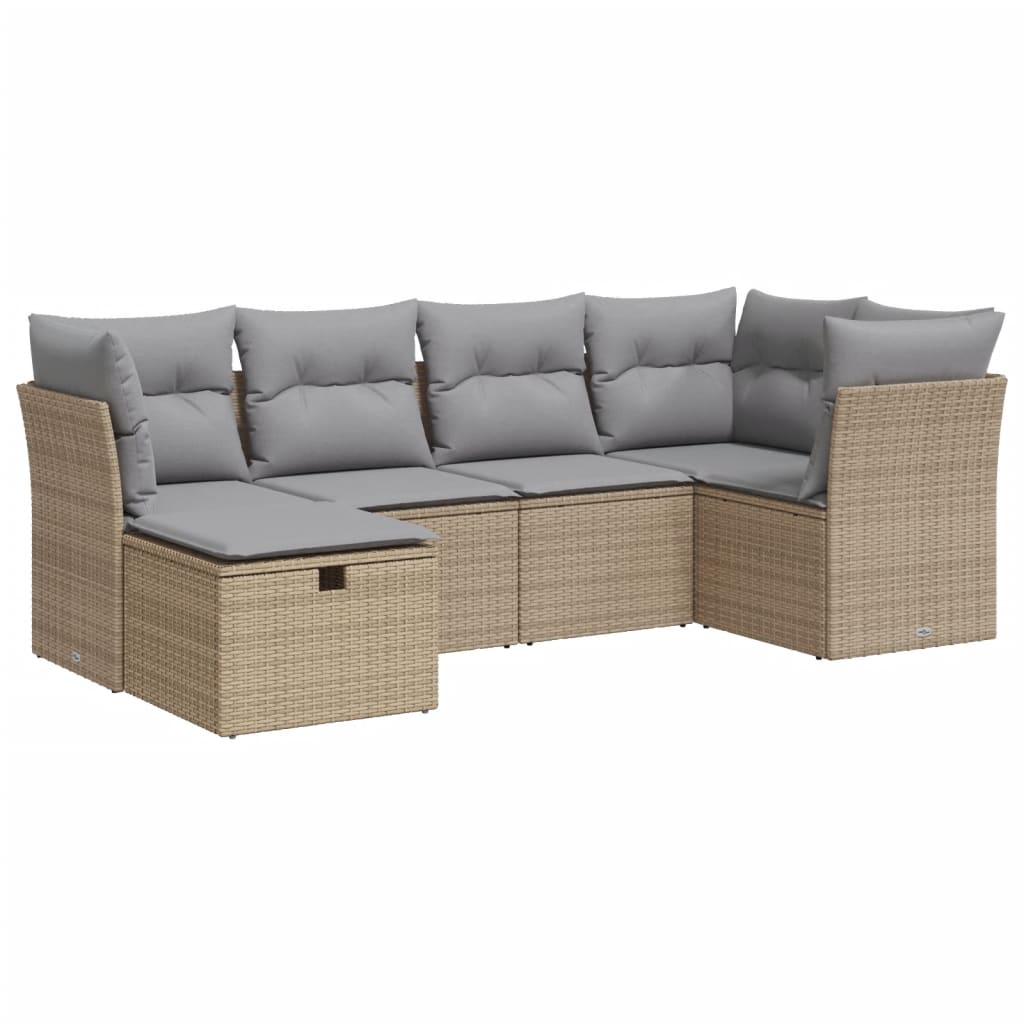 6-tlg. Garten-Sofagarnitur mit Kissen Beige Poly Rattan