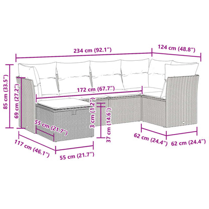 6-tlg. Garten-Sofagarnitur mit Kissen Braun Poly Rattan