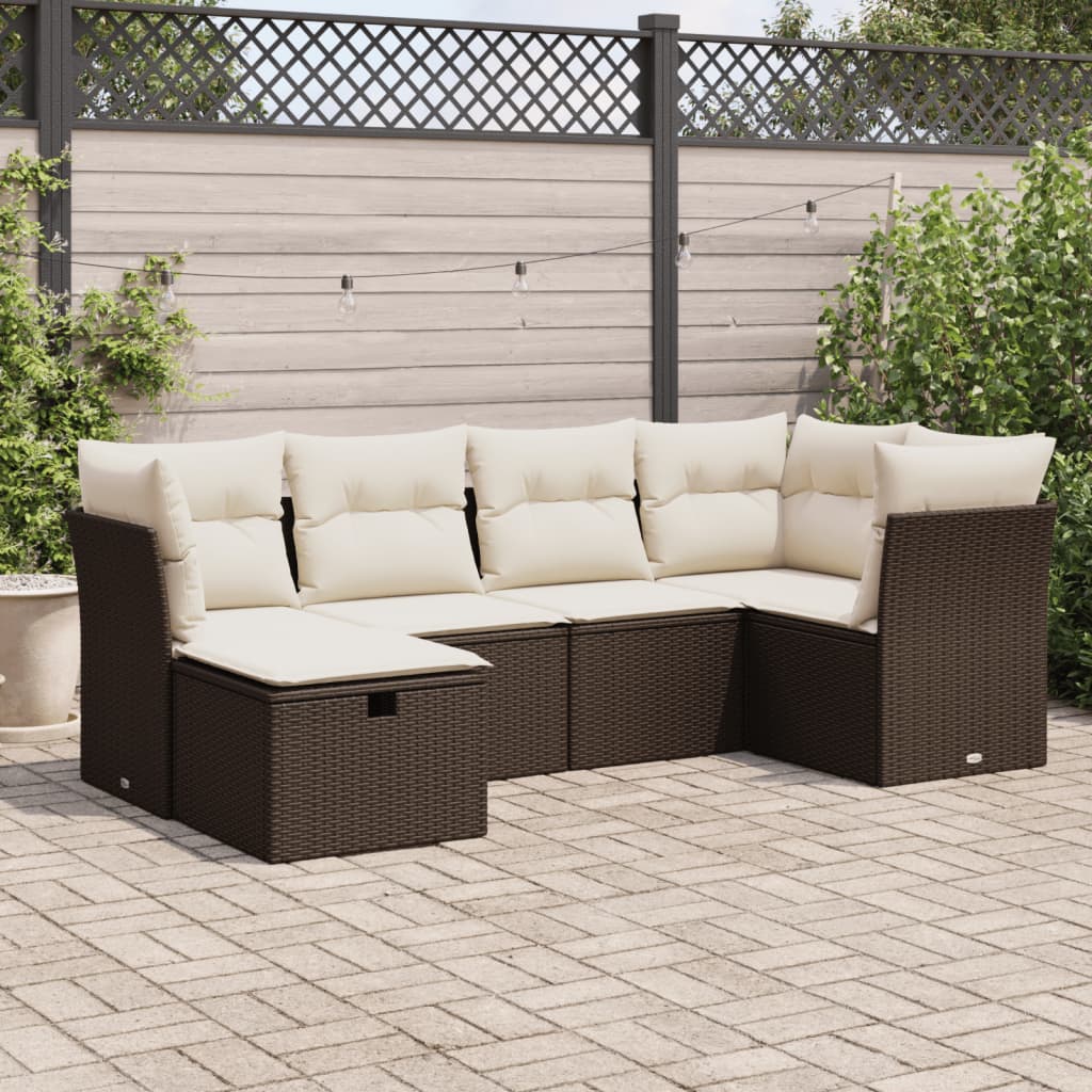 6-tlg. Garten-Sofagarnitur mit Kissen Braun Poly Rattan