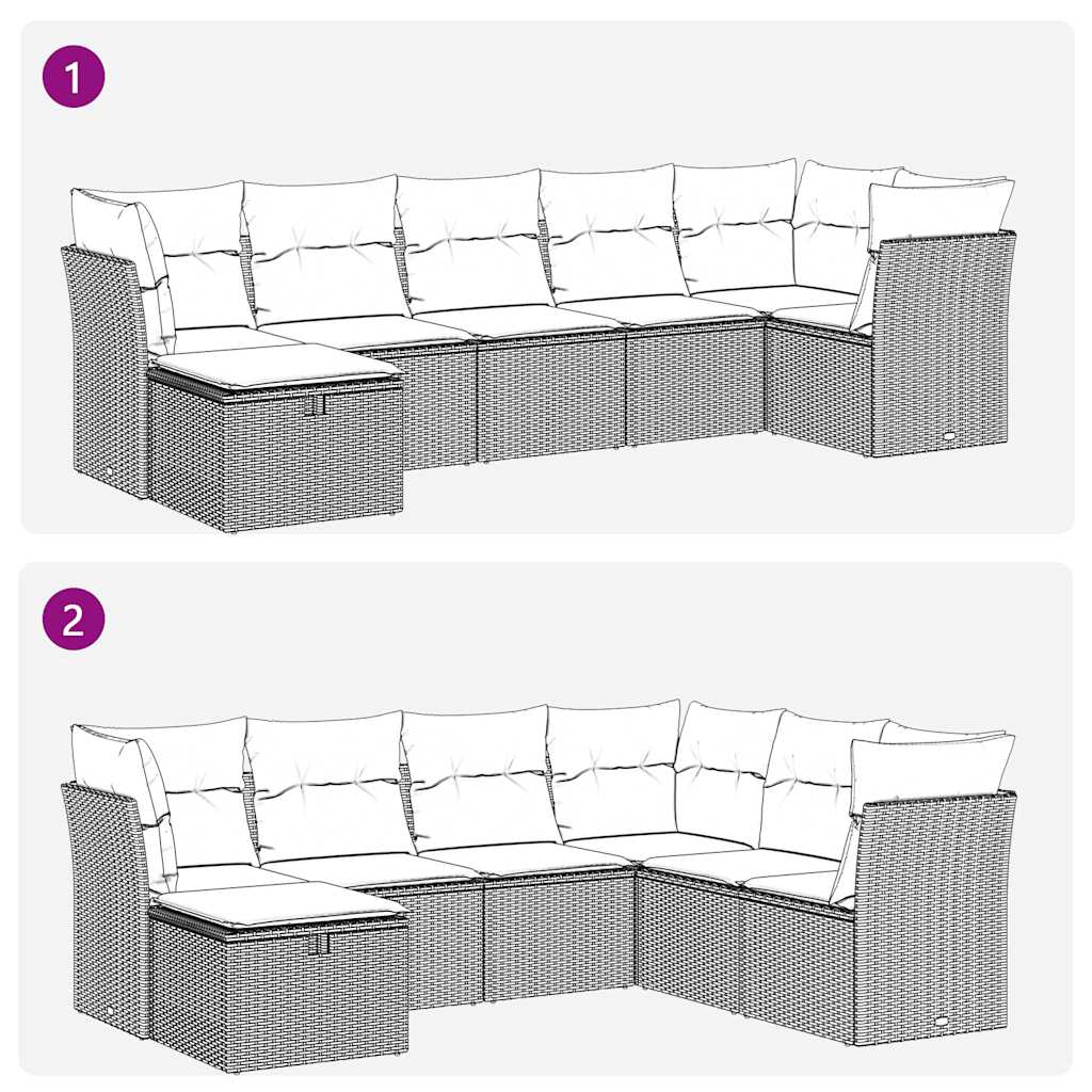 7-tlg. Garten-Sofagarnitur mit Kissen Schwarz Poly Rattan