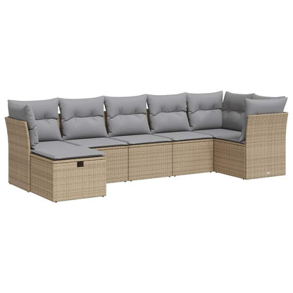 7-tlg. Garten-Sofagarnitur mit Kissen Beige Poly Rattan