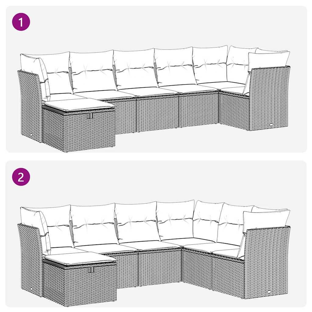 7-tlg. Garten-Sofagarnitur mit Kissen Hellgrau Poly Rattan