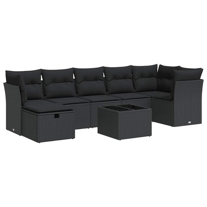 8-tlg. Garten-Sofagarnitur mit Kissen Schwarz Poly Rattan