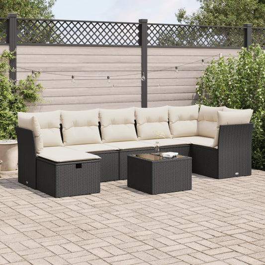 8-tlg. Garten-Sofagarnitur mit Kissen Schwarz Poly Rattan