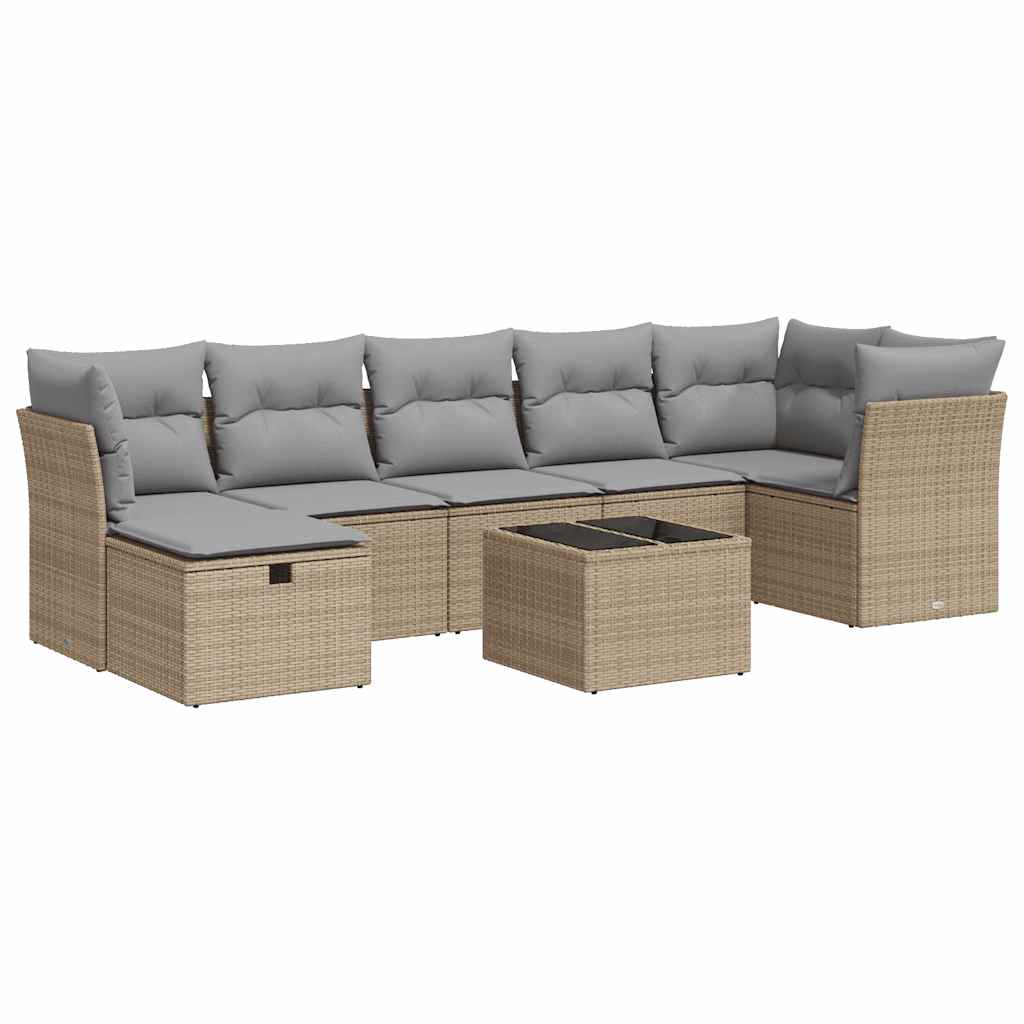 8-tlg. Garten-Sofagarnitur mit Kissen Beige Poly Rattan