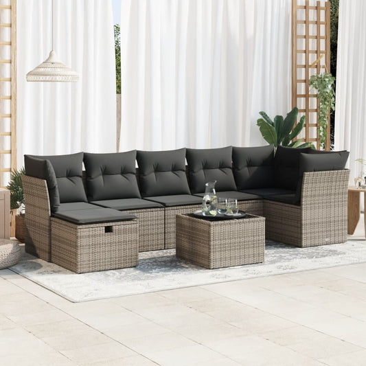 8-tlg. Garten-Sofagarnitur mit Kissen Grau Poly Rattan