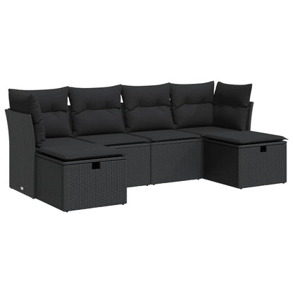 6-tlg. Garten-Sofagarnitur mit Kissen Schwarz Poly Rattan