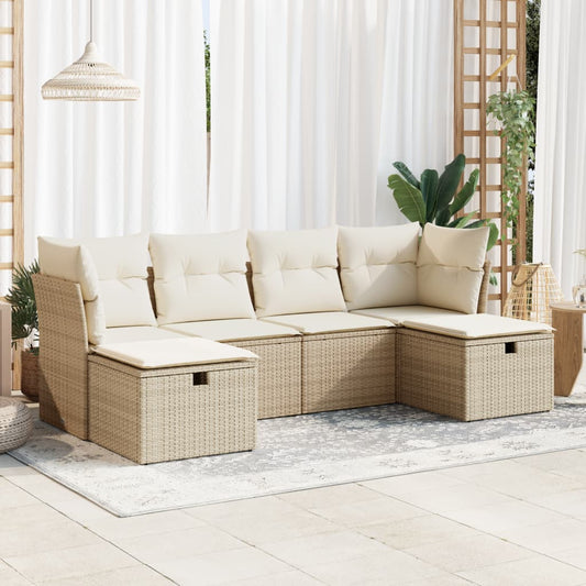 6-tlg. Garten-Sofagarnitur mit Kissen Beige Poly Rattan