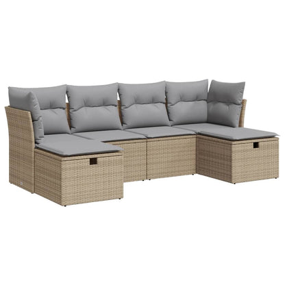 6-tlg. Garten-Sofagarnitur mit Kissen Beige Poly Rattan