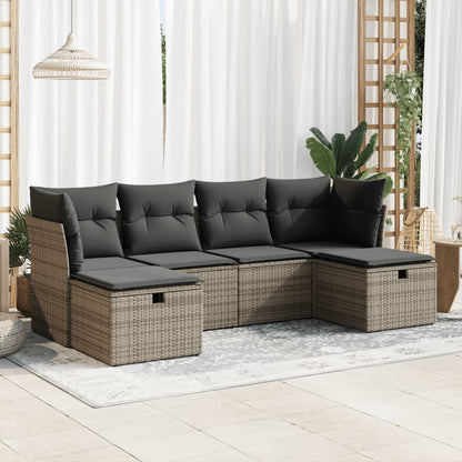 6-tlg. Garten-Sofagarnitur mit Kissen Grau Poly Rattan