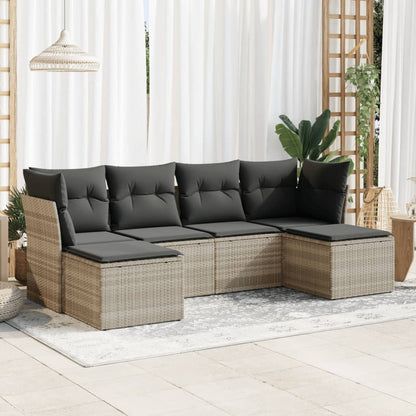 6-tlg. Garten-Sofagarnitur mit Kissen Hellgrau Poly Rattan