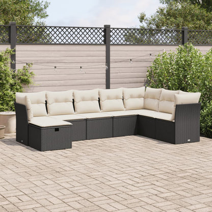 8-tlg. Garten-Sofagarnitur mit Kissen Schwarz Poly Rattan