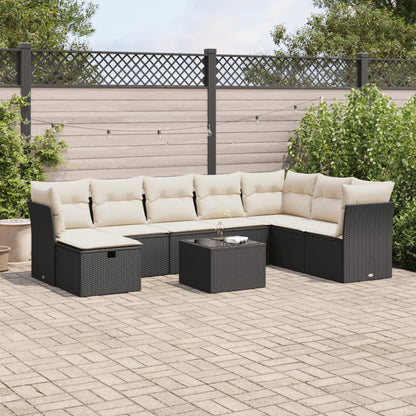 9-tlg. Garten-Sofagarnitur mit Kissen Schwarz Poly Rattan