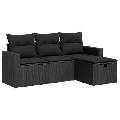 4-tlg. Garten-Sofagarnitur mit Kissen Schwarz Poly Rattan