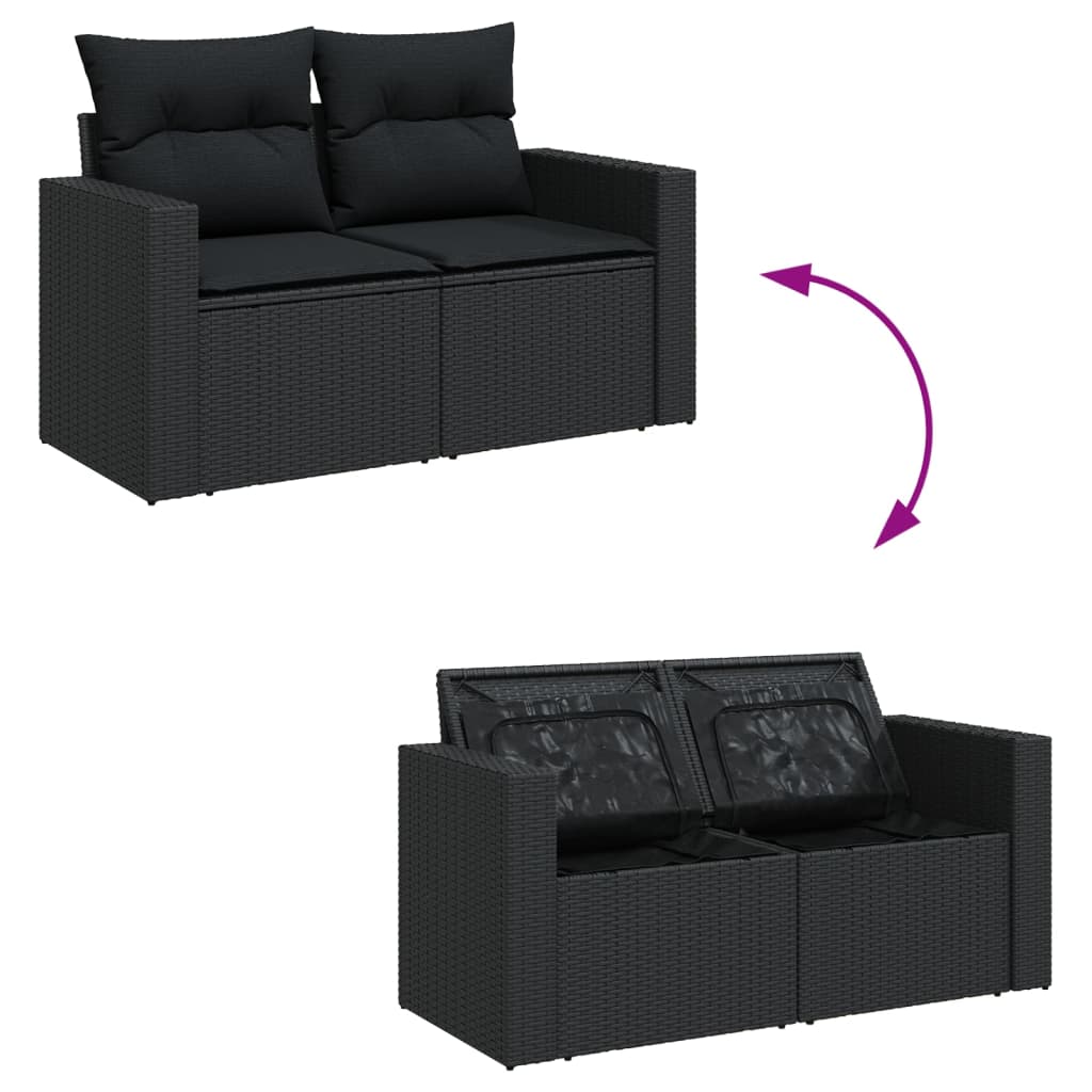 4-tlg. Garten-Sofagarnitur mit Kissen Schwarz Poly Rattan