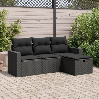 4-tlg. Garten-Sofagarnitur mit Kissen Schwarz Poly Rattan