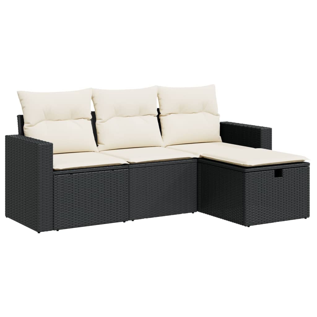 4-tlg. Garten-Sofagarnitur mit Kissen Schwarz Poly Rattan