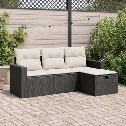 4-tlg. Garten-Sofagarnitur mit Kissen Schwarz Poly Rattan