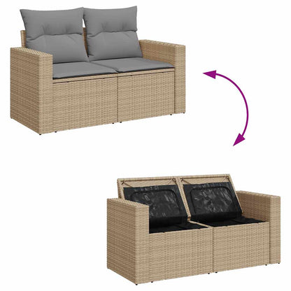 4-tlg. Garten-Sofagarnitur mit Kissen Beige Poly Rattan